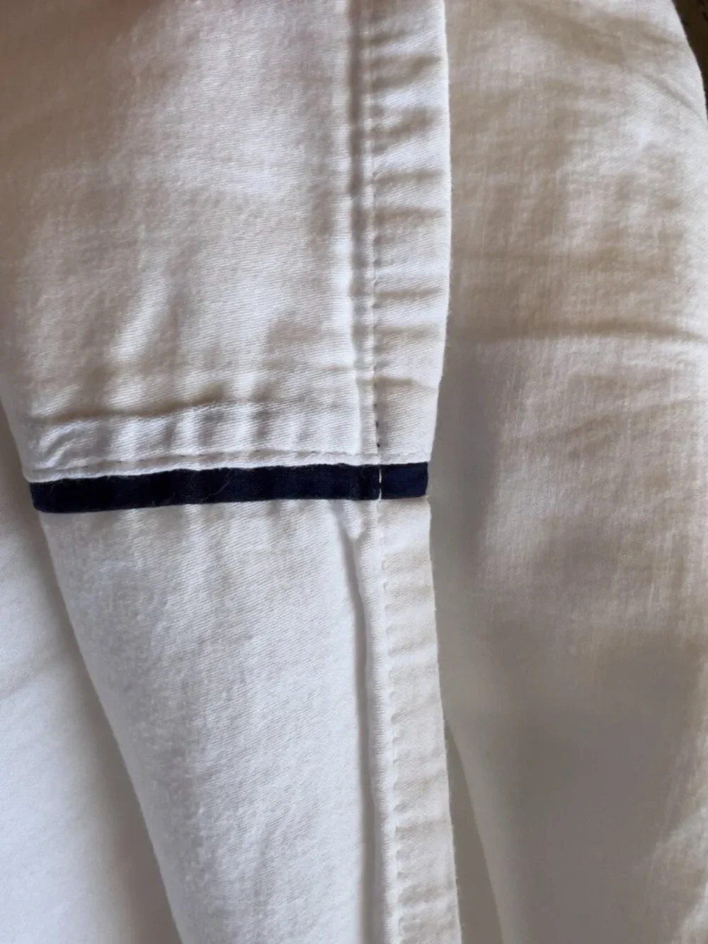 FULL Double Flat Sheet White Brushed Cotton Navy Blue Top Detail 82